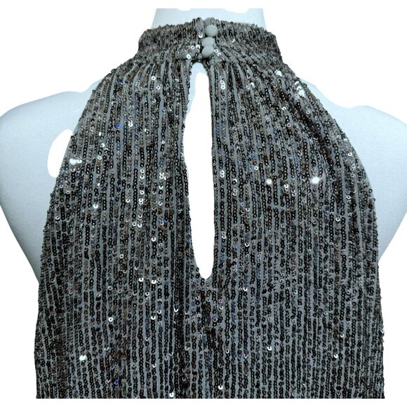 Halogen Women's Halter Neck Sequin Sleeveless Top Smocked Pearl Gray Sz XL NEW - Picture 5 of 7